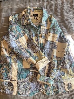Analog Paisley Patchwork Blazer in Teal, Cream, and Light Blue